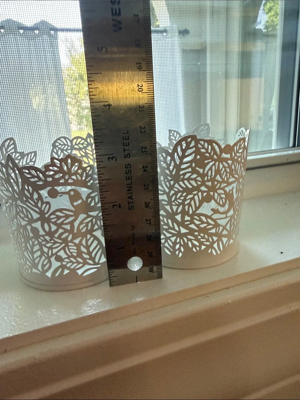 IKEA White Laser-Cut Leaf Pattern Candle Holders - Pair